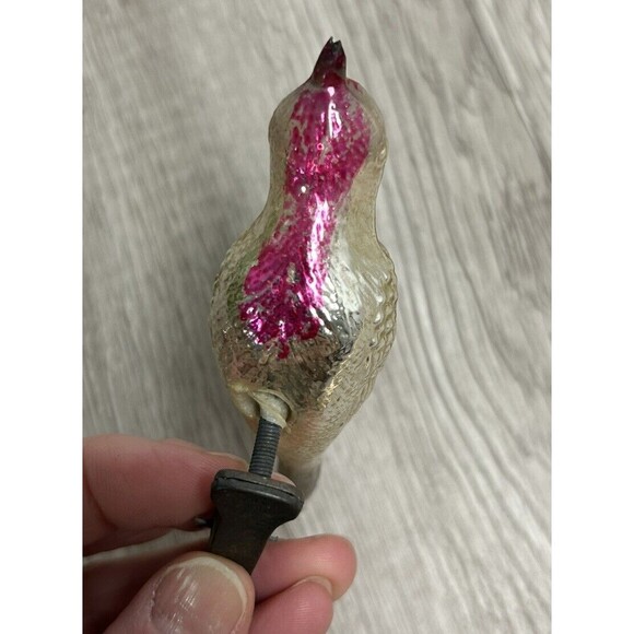 Vintage Mercury Glass Clip On Bird Ornaments Set Of 2 - 1 with Fiberglass Tail - Picture 8 of 10